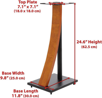 EXIMUS One Pair Fixed Height Universal Speaker Floor Stands with Real Wood - Cherry - 290 Series