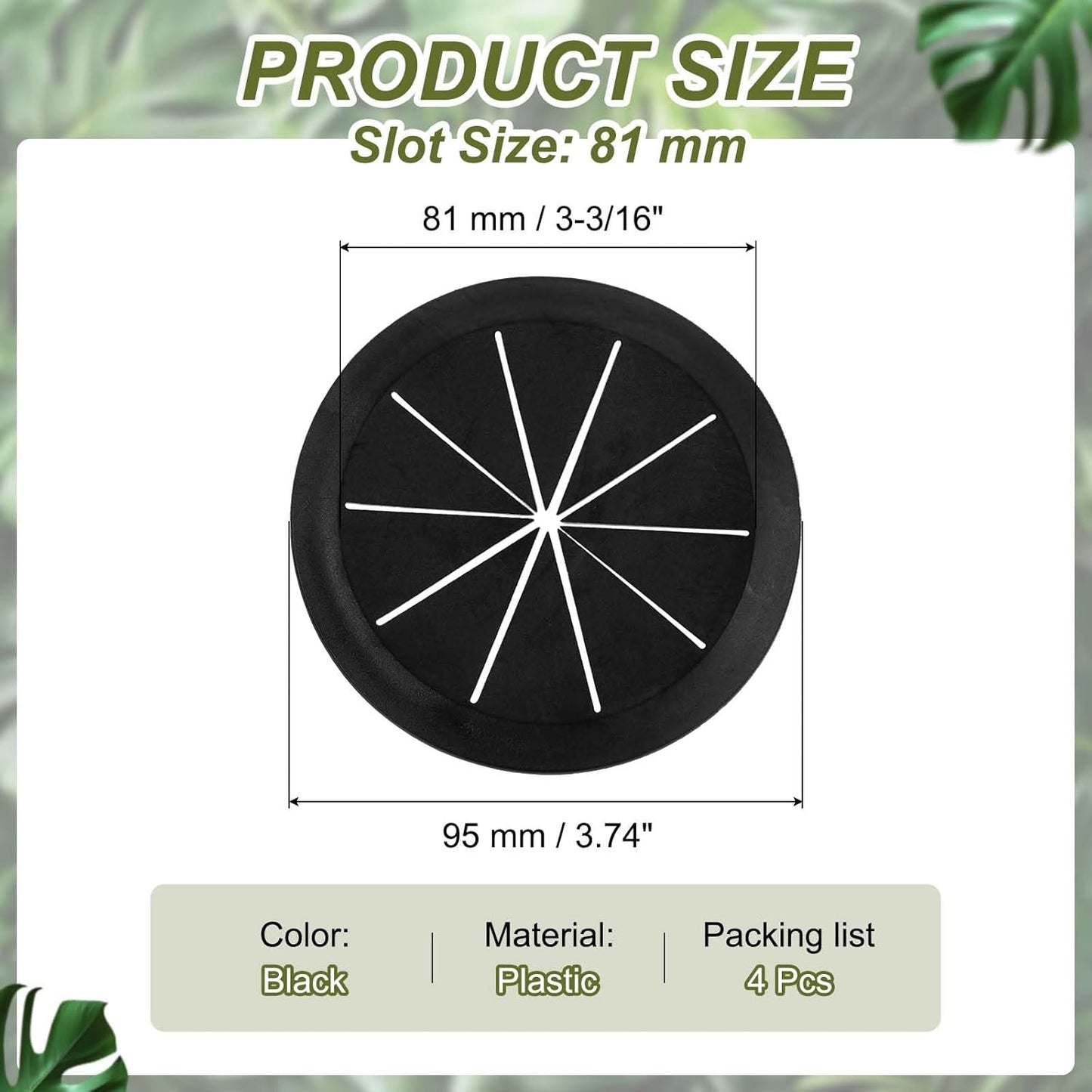 PATIKIL Desk Grommet 3-3/16", 4 Pcs Round Cable Grommet Cord Hole Cover with Adhesive Tape Flexible Table Wire Organizer for Office Home Table Countertop, Black