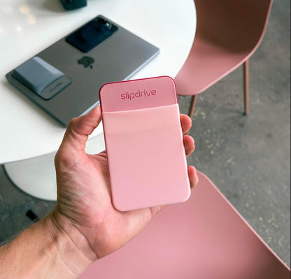 Slipdrive - Portable Hard Drive Sleeve for Laptop - SSD Solid State Drive - Reusable Adhesive - 5” x 3.2” Stick on External Hard Drive Carrying Case - Travel Pocket Pouch (Small, Pink)