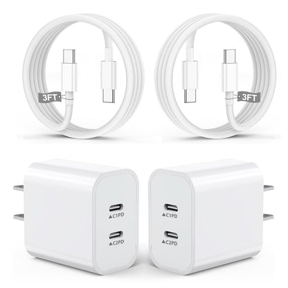 iPhone 16 Chargers,2Pack Dual USB C Port Fast Wall Chargers Block with 3FT USB C to C Charger Fast Charging Cable Cord for iPhone 16e/16 Pro Max/16 Pro/16 Plus/15 Pro Max/15 Pro/15/iPad Pro/Air/Mini