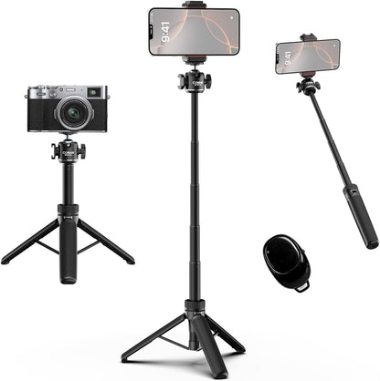 COMAN MT30-Pro Extendable Phone Tripod, 61cm Cell Phone Tripod Stand for iPhone with 360° Ball Head, Selfie Stick Vlog Stand with Remote, Tripod for iPhone 16/15/14/13/12 Pro Max/Android, Black