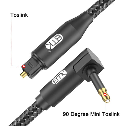 EMK Premium 90° Right-Angle Mini Toslink Cable (1.5Ft/0.5M) - 3.5mm Optical Digital Audio Cable for Sound Bars, TVs & Home Theater - SPDIF/Toslink Compatible, Black