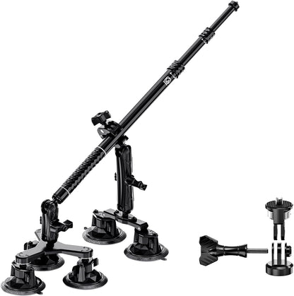 Suction Car Mount for GoPro/Insta360/DJI | Aluminum Alloy Extendable Selfie Stick with Multi-Joint Flexible Arm | Upsized Strong Suction Mount Kit Includes Tripod Adapter