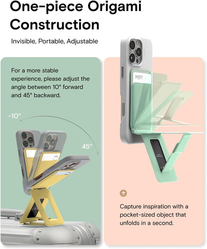 MOFT Phone Tripod Wallet for iPhone, Mulit-Angles, Lightweight Phone Stand, MOVAS Vegan Leather Magnetic Wallet, Strong Magnets, NFC Card Holder,Travel Essential, Peppemint (with Card Slot)