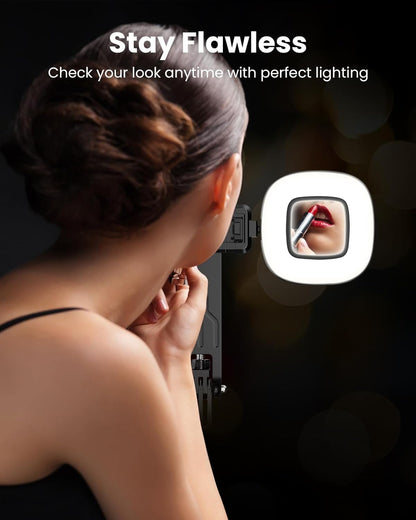 71" Selfie Stick Tripod with Wireless Remote & 2 Fill Lights, Tall Phone Tripod Stand with Quad-Leg Base, Aluminum Alloy White Stick for iPhone, Android, GoPro, Vlogging & Video