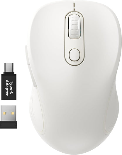 WisFox 2.4G Wireless Mouse for Laptop, Ergonomic Computer Mouse with USB Receiver and Type-C Adapter, 3 Adjustable Levels DPI, 6 Button Cordless Wireless Mice (White)