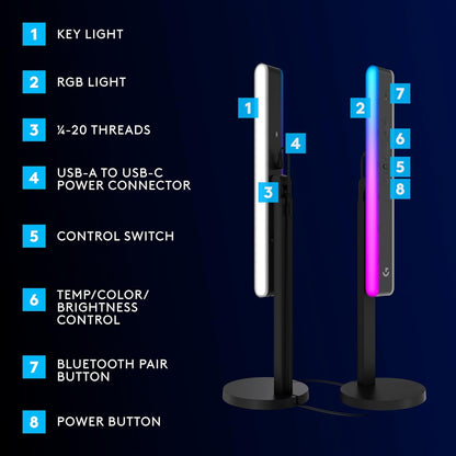 Logitech G733 Lightspeed Wireless Gaming Headset + Litra Beam LX Premium Dual-Sided RGB LED Streaming Key Light - Blue