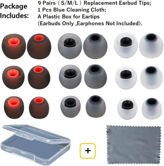 Earbud Tips Earbud Replacement Pieces Silicone Soft and Comfortable Compatible with Senso, Tozo, Sony & Other Inner Hole 3.8mm -5.1mm Earbud in-Ear Headphones 9 Pairs S/M/L