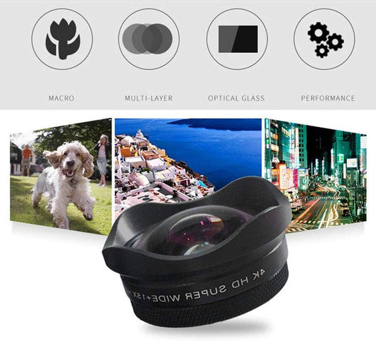Andoer 4K Smartphone Camera Lens 0.45X Wide Angle 15X Macro Phone Lens with Universal Clip