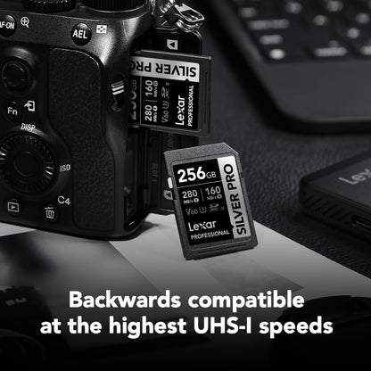 Lexar 256GB Professional SILVER PRO SD Card, UHS-II, C10, U3, V60, Full HD, 4K, Up To 280MB/s Read SDXC Memory Card, for Professional Photographer, Videographer, Enthusiast (LSDSIPR256G-BNNNU)