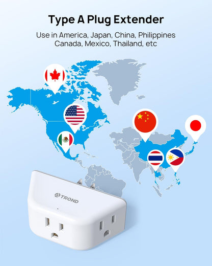 TROND 2 Prong to 3 Prong Outlet Adapter 2 Pack, 3-Way Angled Wall Extender with 3 AC Sockets, Plug Expander for Non-Grounded Outlets in Old House, Cruise Ship Essentials, White