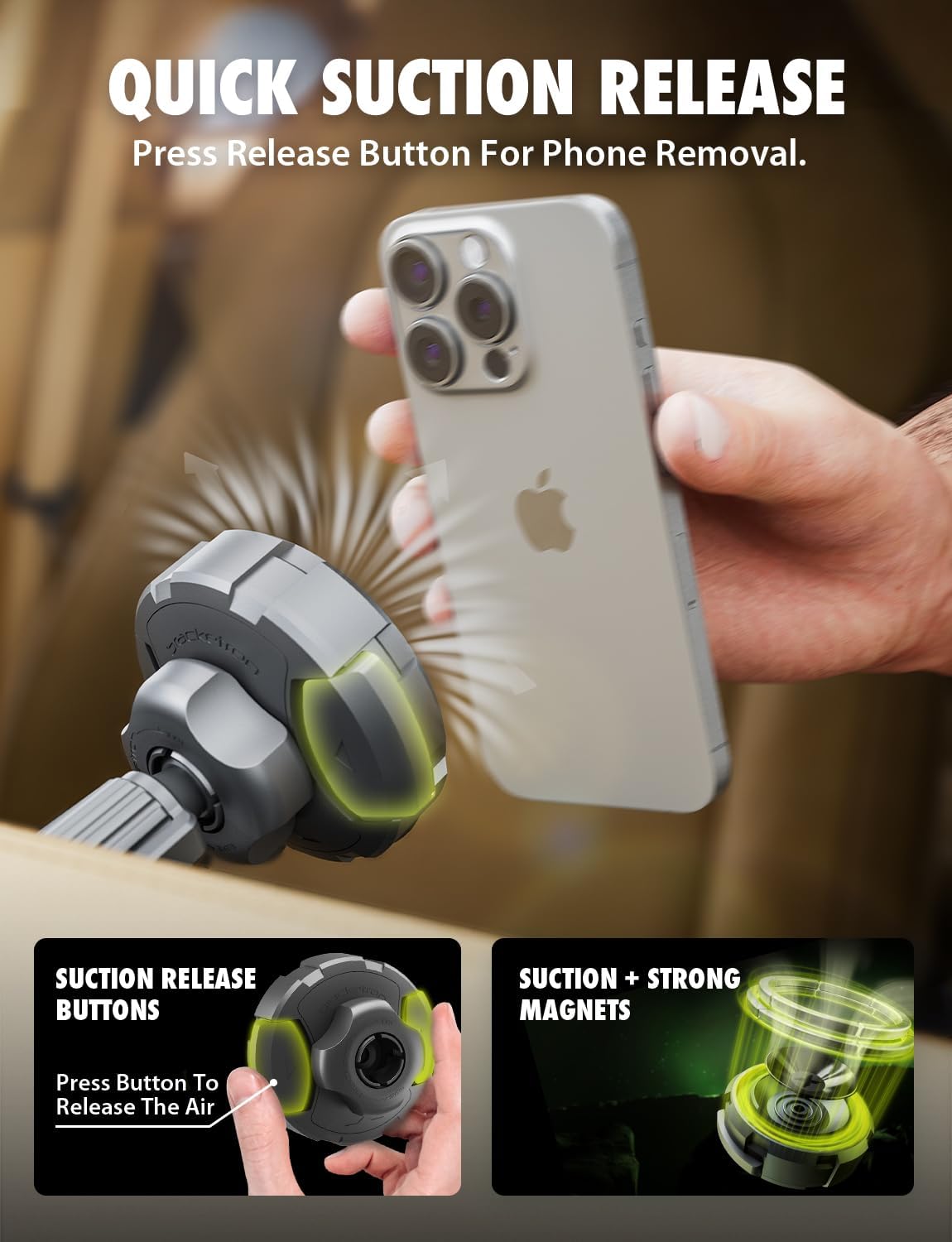 Bracketron Magnetic Car Mount for Cell Phone, MagAlign Max Car Vent Phone Mount【Strongest Magnetic+ Suction】, Vent Phone Mount for Car for iPhone 16 Pro Max 15 14 13 12 - MagSafe Car Accessories