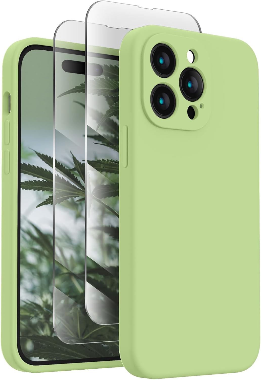 FireNova for iPhone 14 Pro Case, Silicone Upgraded [Camera Protection] Phone Case with [2 Screen Protectors], Soft Anti-Scratch Microfiber Lining Inside, 6.1 inch, Tea Green
