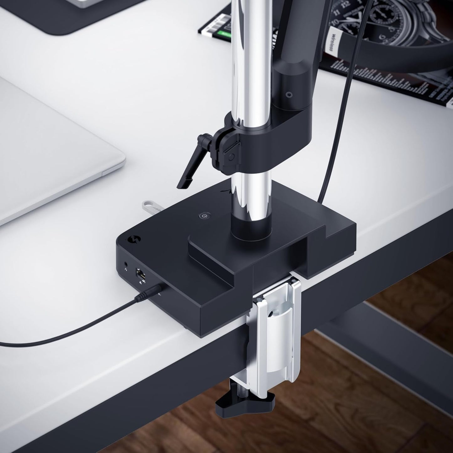 SABRENT Thunderbolt 4 Docking Station with Monitor Desk Mount, Gas-Lift Arm, 4 USB Ports, UHS-II Card Reader, Gigabit Ethernet, HDMI, DisplayPort, 8K/4K, VESA Mount for Monitors up to 32” (DS-T4WA)