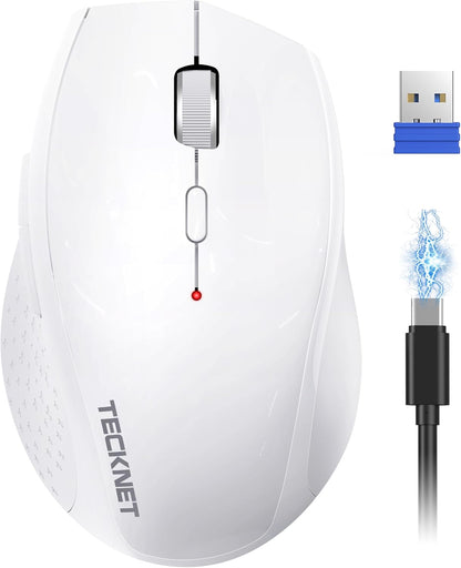 TECKNET Wireless Mouse Rechargeable,Mouse for Laptop Computer,2.4G USB Computer Mice Wireless,6 Button 6400 DPI Ergonomic Silent Mice,Portable Cordless Travel Mice-Wide Compatibility