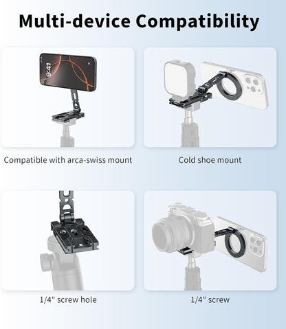Magnetic Phone Tripod Stand,Foldable Cell Phone Holder for Magsafe with Arca-Swiss,1/4'' Screw Hole,Cold Shoe Mount,Pocket Mini Aluminum Selfie Stick Tripod Mount for iPhone/Android,Desk,Travel