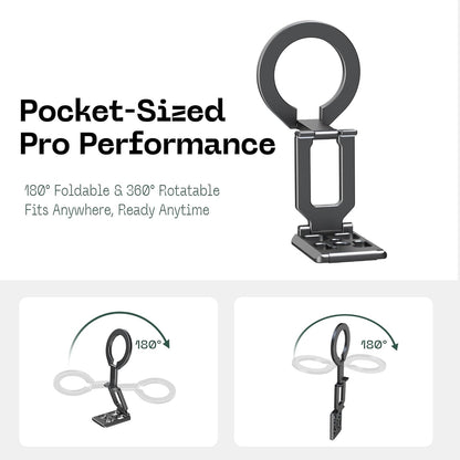 FANAUE MT-05 Magnetic Phone Stand Compatible with MagSafe iPhone Holder for Desk, 360°Rotation Foldable Cell Phone Stand Compatible for iPhone 16 15 14 13 12 Pro Max and MagSafe Case, Black