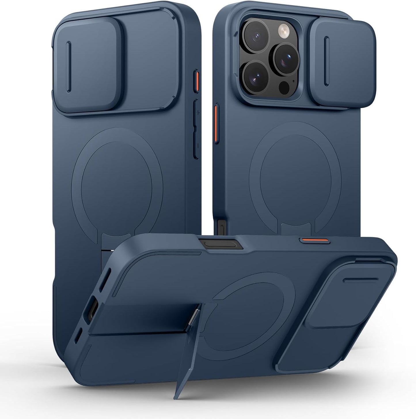 SURITCH for iPhone 16 Pro Max Case with Magnetic Camera Slide Cover and Adjustable Kickstand, Compatible with MagSafe, Shockproof Bumper Case Slim Protective Cover 6.9 Inch, Blue