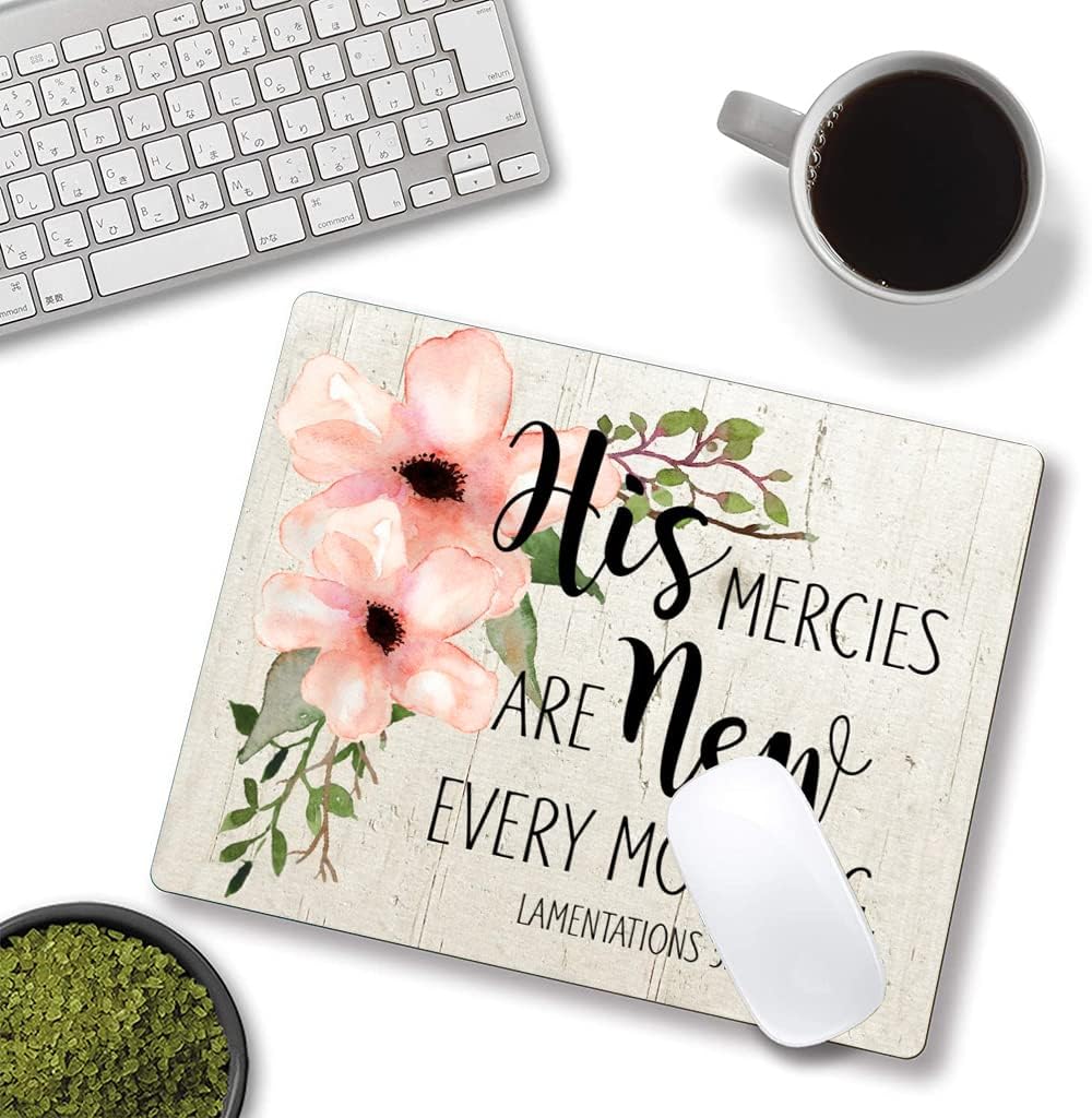 Hokafenle Square Mouse Pad, Inspirational Quote Mouse Pad with Floral Design, Motivational Mouse Mat Waterproof Mousepad Non-Slip Rubber Base Mouse Pads for Office Laptop
