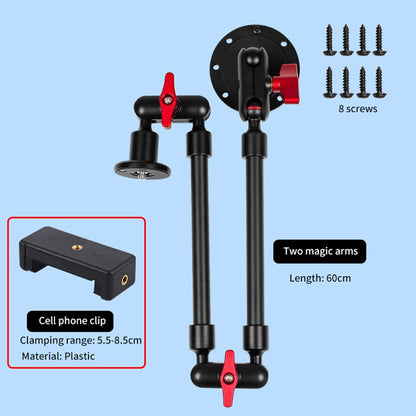 Adjustable Mobile Phone Holder for Desk, Wall and Ceiling Mount - Metal Base +60cm Arms + Phone Clip