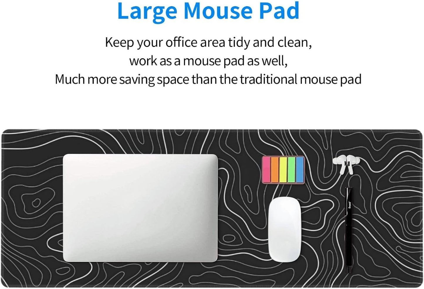Topographic Contour Extended Big Mouse Pad Large,Gaming Mouse Pad Desk Pad,31.5x11.8 Inch Long Computer Keyboard Mouse Mat Mousepad with 3mm Non-Slip Base and Stitched Edge for Gaming and Office