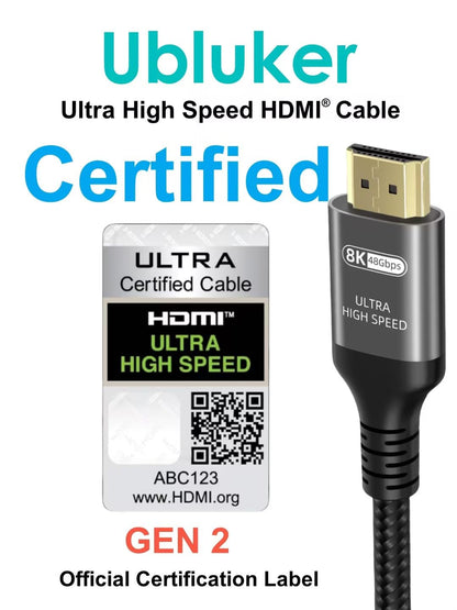10K 8K 4K HDMI Cable 48Gbps 25 FT, Certified Ultra High Speed HDMI® Cable 4K 240Hz 144Hz 120Hz 8K60Hz 0.01ms HDR10+ eARC HDCP2.3 Netflix Roku TV PC Monitor Projector PS5 Xbox