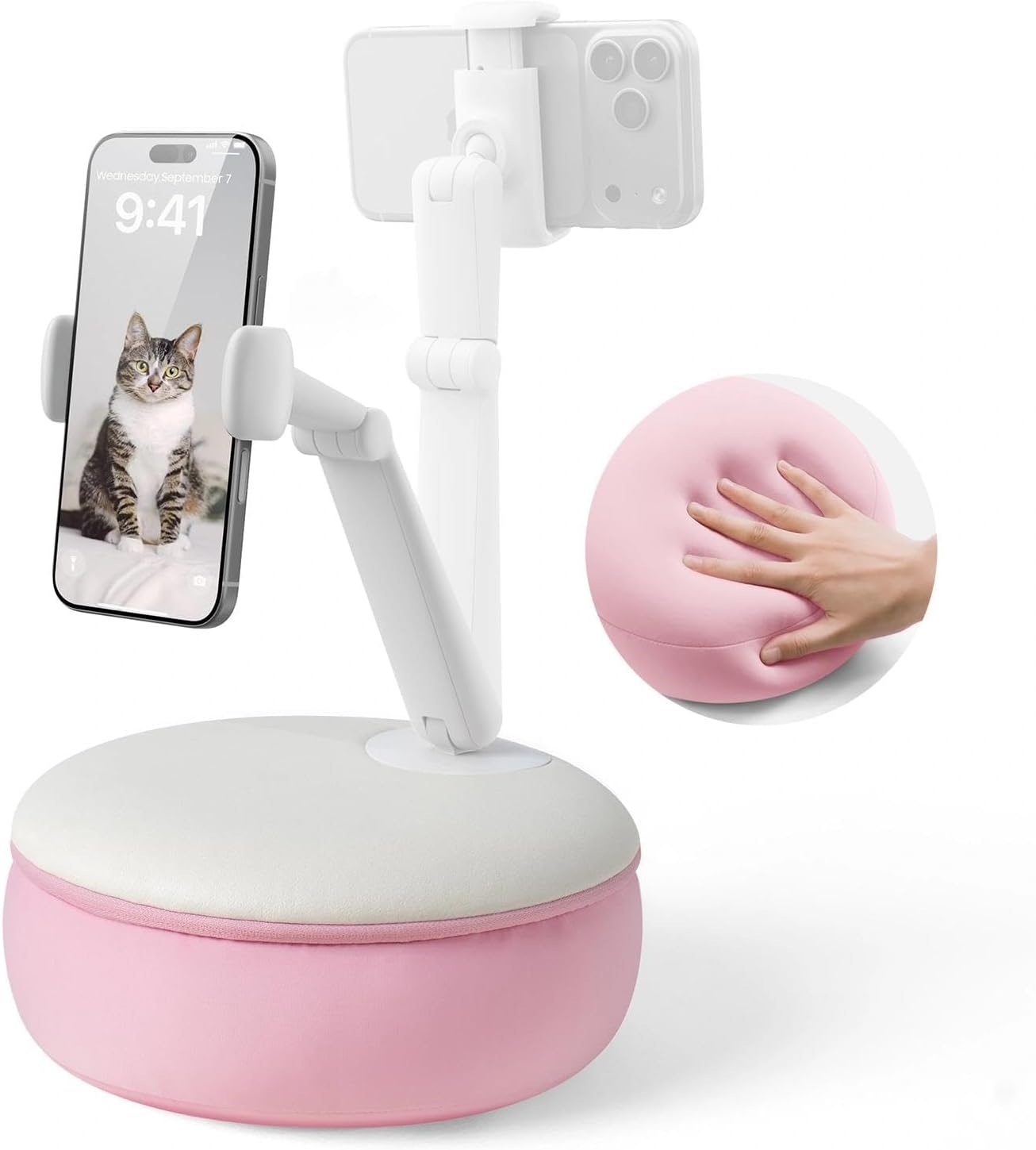 SAIJI Cell Phone Pillow Holder mini iPhone Stand for Bed, Upgraded mini Angle & Height Adjustable Phone Pillow Stand for Watching Video On Bed/Sofa/Lap, Fit for 4.7"-7.0" Device (Pink)