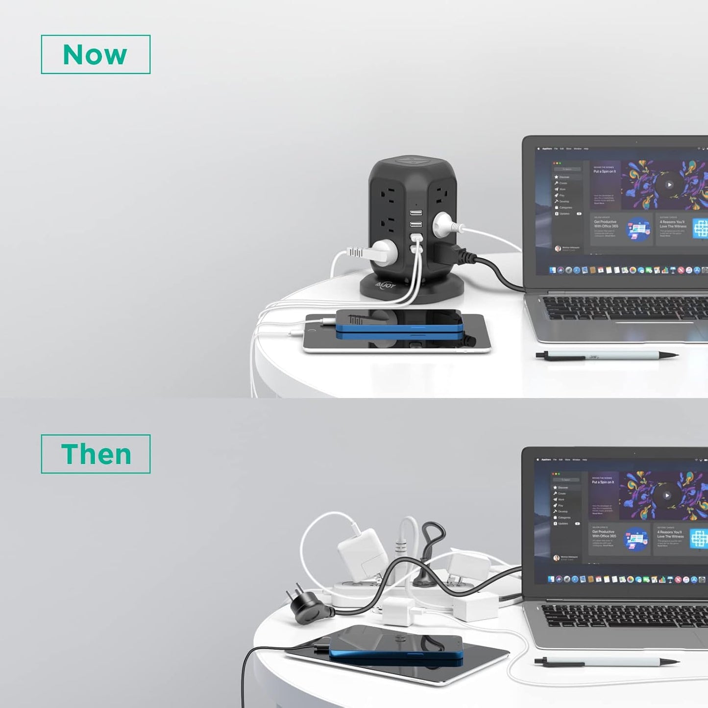 AiJoy Power Strip Tower 16.4 ft Cord, Surge Protector with 12 AC Outlet and 4 USB Ports, Charging Station Extension Cord with Multiple Outlets for Home, Office, Dorm Room Essentials black-15FT