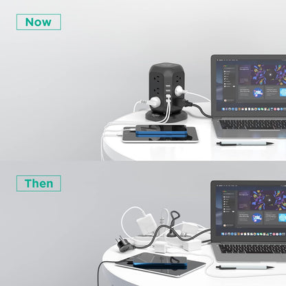 AiJoy Power Strip Tower 16.4 ft Cord, Surge Protector with 12 AC Outlet and 4 USB Ports, Charging Station Extension Cord with Multiple Outlets for Home, Office, Dorm Room Essentials black-15FT