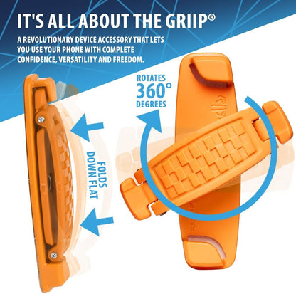 360 Rotating Phone Grip - Phone Holder for Hand - Phone Grips for Back of Phone & Pop Cell Phone Accessories for iPhone, Smartphones & Kindle Tablets (Orange)