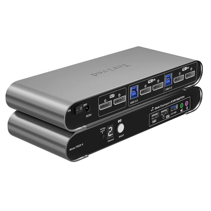 2 Port DP USB 3.0 Automatic KVM Switch Dual Monitor 4K@144Hz Two Computers Two DisplayPort Monitors switcher, 8K@30Hz, Aluminum hotkey Audio mic, Digital Display, HDR10 with Cables