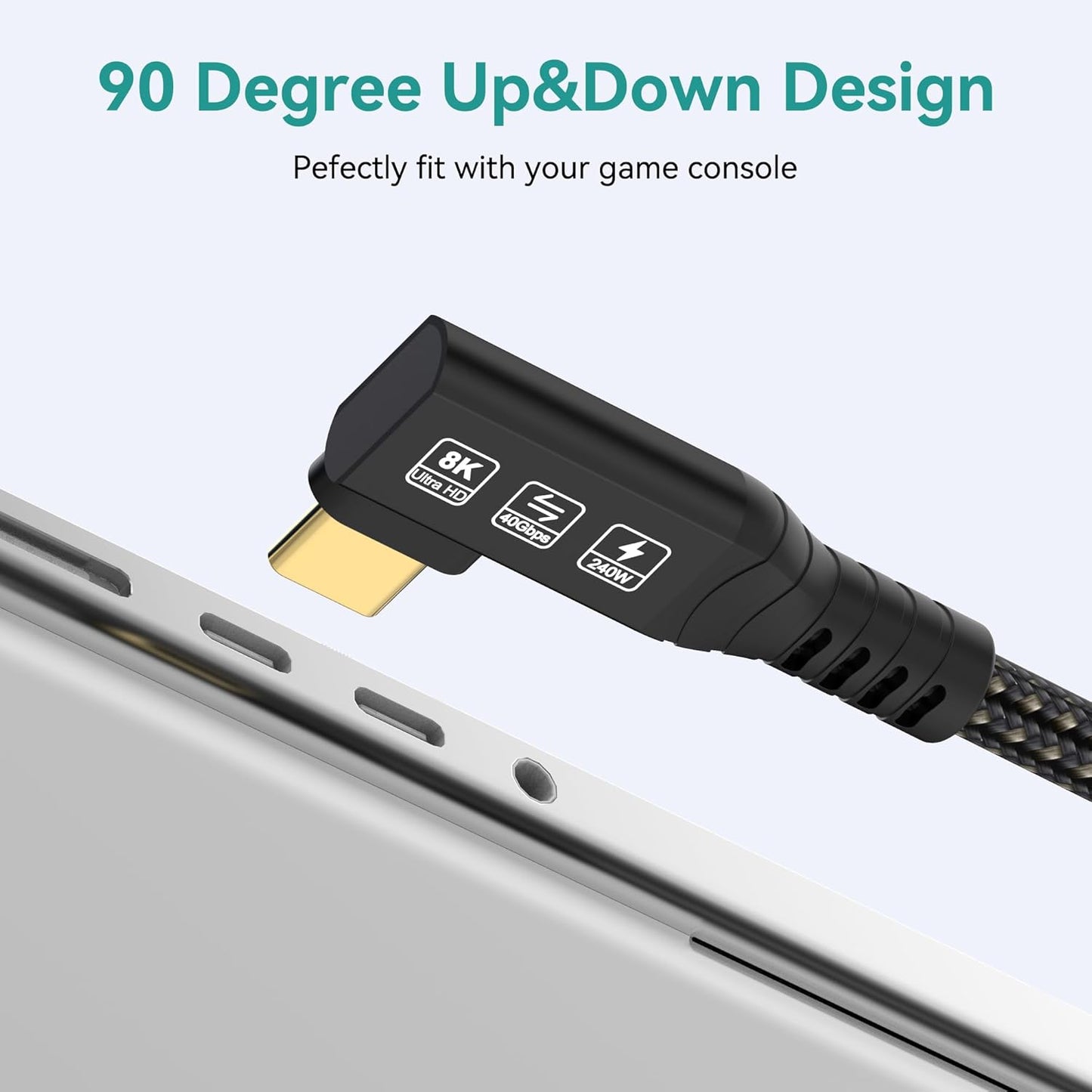 USB4 Cable, with Thunderbolt 4, 240W Charging, 40 Gbps Data, 8K @ 60Hz HDR, USB C to USB C Cable, 90Degree for MacBook,Hub, Dock, M2, M3, Mac SSD (90Degree USB4 40G 240W 2M)