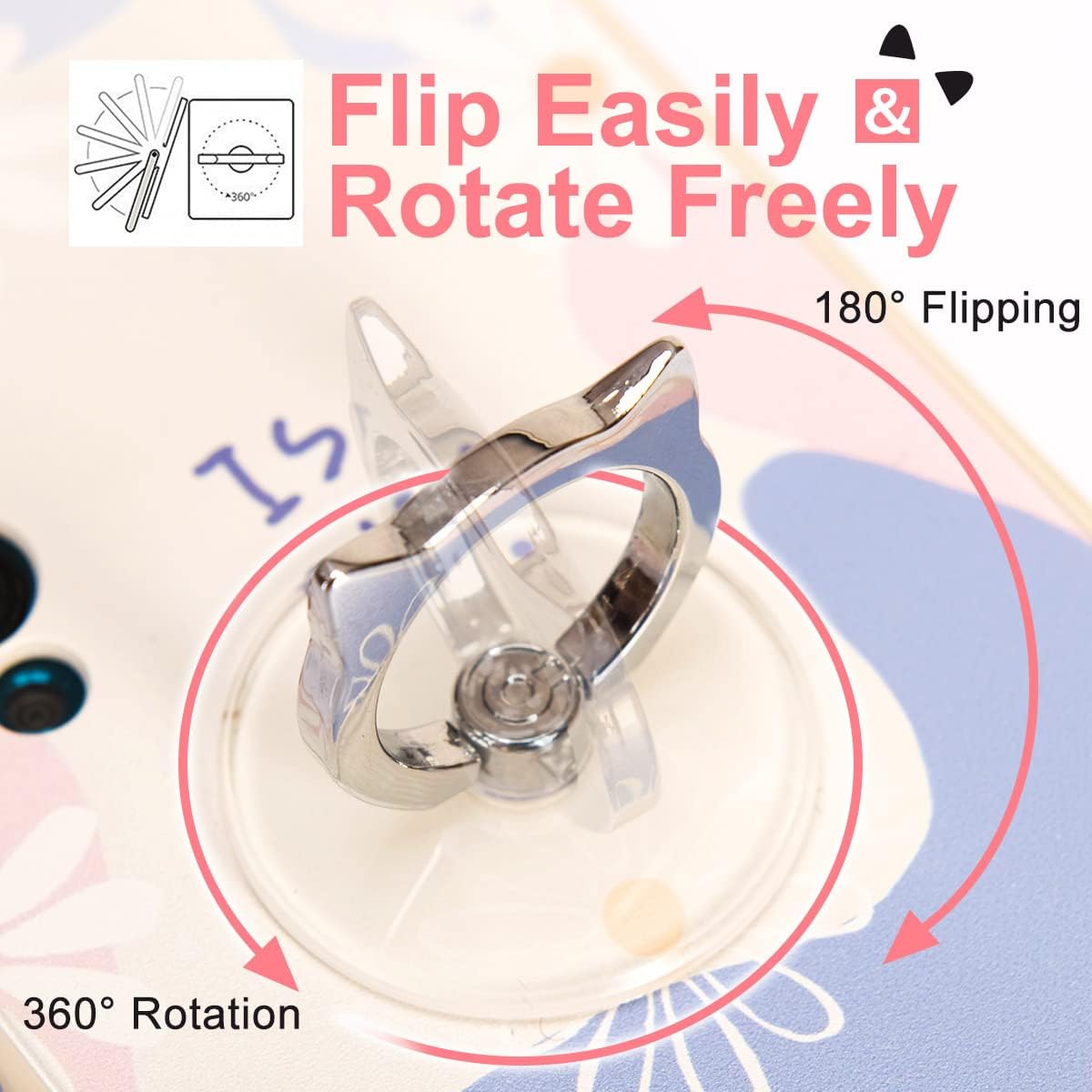 Cat Phone Ring Holder - EI Sonador Clear Cell Phone Ring Holder Transparent Stand Finger Grip (2 Silver Cat)