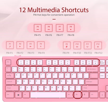 Computer Keyboard Wired, Plug Play USB Keyboard, Low Profile Chiclet Keys, Large Number Pad, Caps Indicators, Foldable Stands, Spill-Resistant, Anti-Wear Letters for PC Laptop (Rose Pink, 1-Pack)