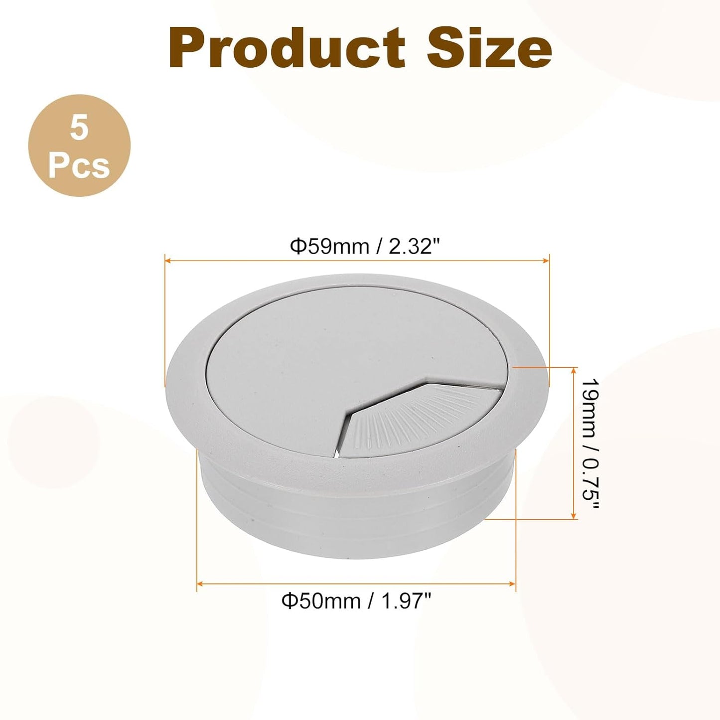 uxcell 5 Pcs 50mm (1.97 Inch) Desk Grommet, Plastic Cable Hole Cover, Wire Cord Cable Organizer for Home Office Computer Desk Cabinet, Gray