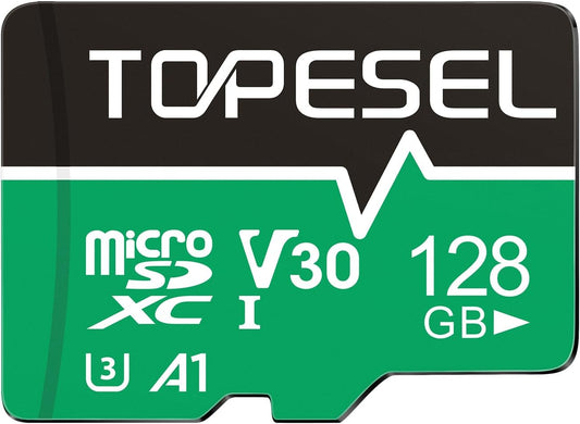 TOPESEL 128 GB Micro SD Card, 4K Camera Pro, UHD Video for GoPro, Action Camera, Drone, Smartphone, R/W up to 90/35 MB/s MicroSDXC Memory Card UHS-I U3 A1 V30