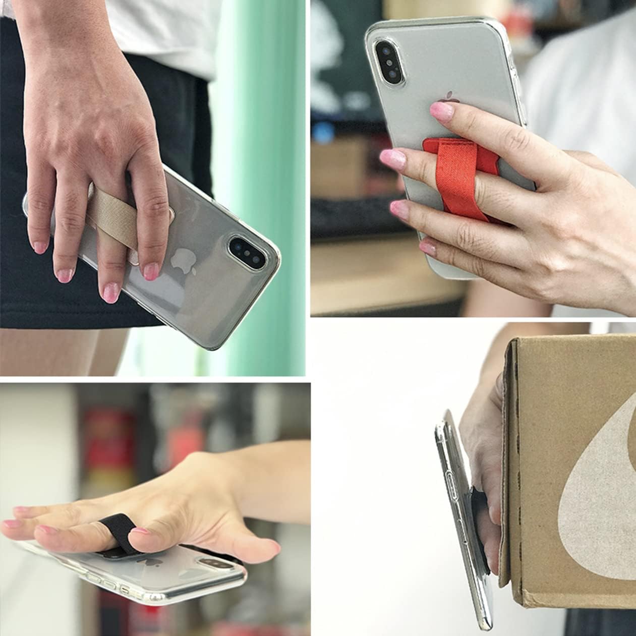 Phone Grip Finger Strap Holder, Phone Gripper for Back of Phone Grip Phone Finger Holder Suitable for iPhone Samsung and Most Smartphones - 2Pack(PU Black)