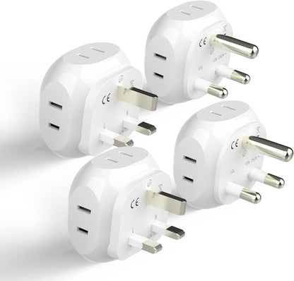 Ceptics South Africa Travel Plug Adapter Set - 4 Input - Ultra Compact - Light Weight - Type M and Type G - USA to Any Type M Countries Such as Botswana, Namibia - 4 Pack (PT-7-10L-4PK),White