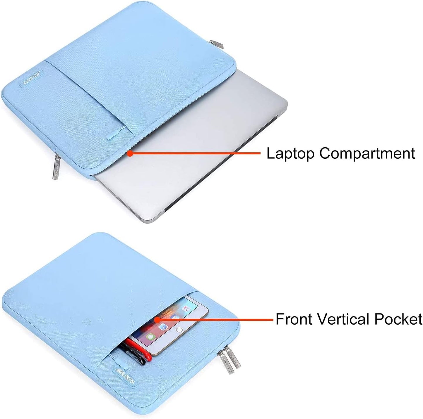 MOSISO Laptop Case 16 inch, 15-15.6 inch Laptop Sleeve Compatible with MacBook Pro 16 M4 M3 M2 M1, HP Acer Dell Lenovo ASUS Notebook, Polyester Vertical Computer Sleeve Bag with Pocket, Air Blue