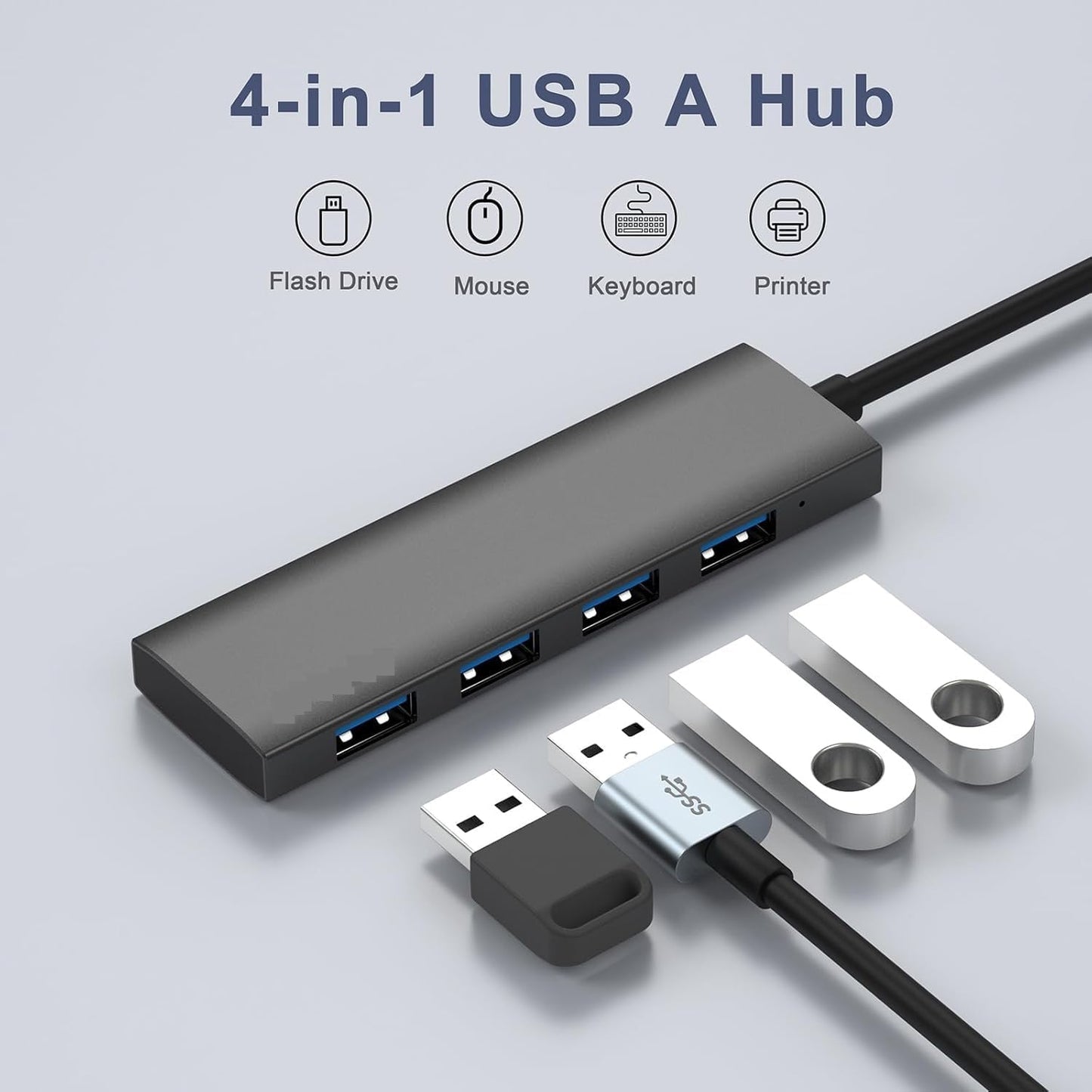 USB 3.0 Hub, 4-Port USB Hub USB Splitter USB Expander Ultra Slim Portable USB Hub for Laptop, Xbox, Flash Drive, HDD, Console, Printer, Camera,Keyborad, Mouse Compatible with Windows, Mac, Linux, etc.