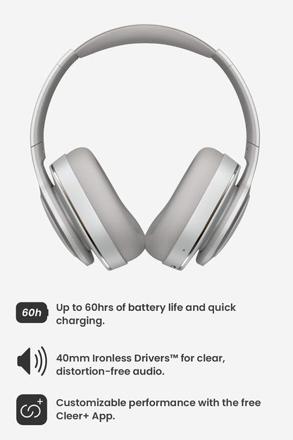 Cleer Audio Enduro ANC Noise Canceling Headphones, Bluetooth Multipoint Connection, Over-The-Ear Design with Mic, Crystal Clear Hands-Free Calling, up to 60 Hours of Battery Life - Light Grey