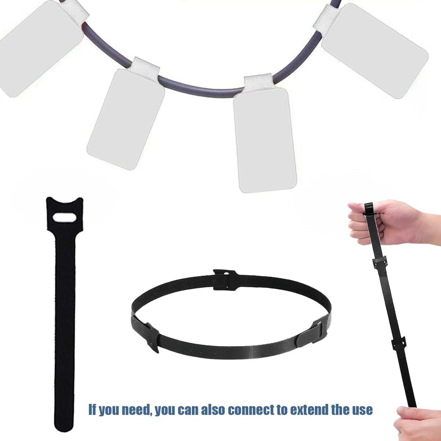 100 Pack Reusable Hook & Loop Cable Ties & Labels Kit - 50 Durable Cord/Wire Tags + 50 Self-Gripping Straps for Electronics Organizing, Home Office Cord Management (White & Black)