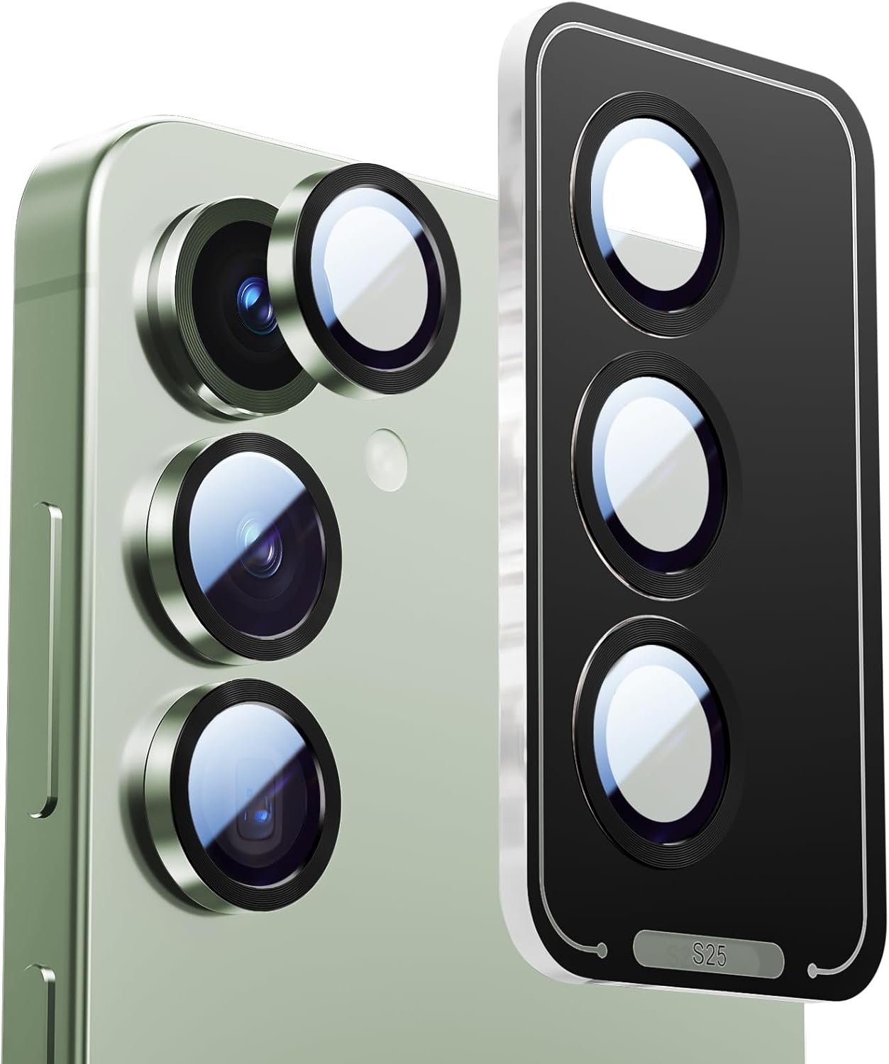 X-it Camera Lens Protector for Samsung S25, 9H Tempered Glass, Independent Metal Aluminum Edge Original Protection Design, Suitable for Phone Case, Anti-scratch, Anti-reflective,Mint