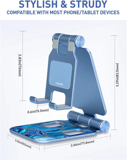 i-Blason Cell Phone Stand for Desk, Cell Phone Holder, Fits All Smart Phones, iPhone 16 15 14 13 Pro Max, Foldable Phone Stand Holder, Blue