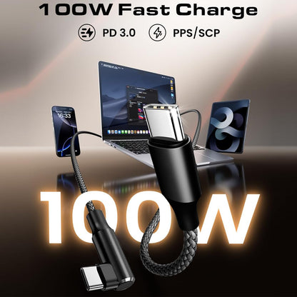 100W 2 Pack 3+6FT Type C to Type C Fast Charging Cable USBC to USBC Cord 90 Degree USB C Cable Right Angle for iPhone 16 15 Samsung Galaxy S24 S23 iPad MacBook Pixel USB C Charger