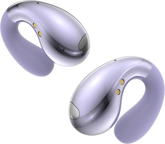 Ultra Open-Ear-Earbuds Wireless Bluetooth - Ergonomic Clip-On Earbuds, Bone Conduction Over-The-Ear Headphones with Waterproof Design and Secure Fit for Small Ears, Purple
