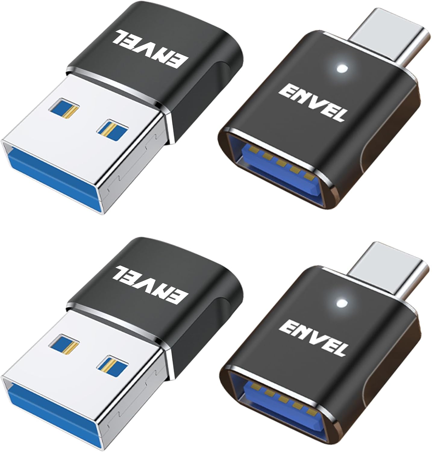 ENVEL USB to USB C Adapter, USB3 5Gbps High Speed Data Transfer, OTG Converter Thunderbolt3 to USB Female Compatible with Apple iWatch iPhone 15 Pro Max iPad Air 4 5 Mini 6 (Black, USB A/C Male)