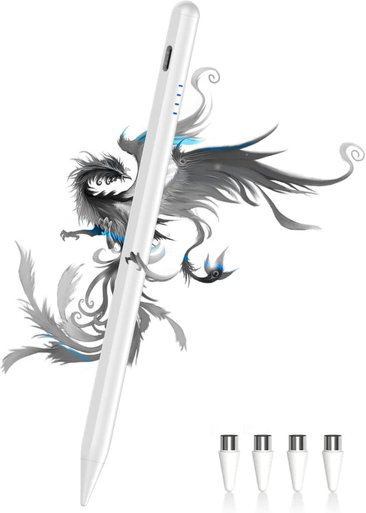 Stylus Pen for Android Tablet/Phone Pom Tips Fast Charge Stylus Pen for iPhone Magnetic Active Pencil Compatible with Samsung A9+, iPhone, Lenovo and Other Android Smartphone and Tablet Devices-White