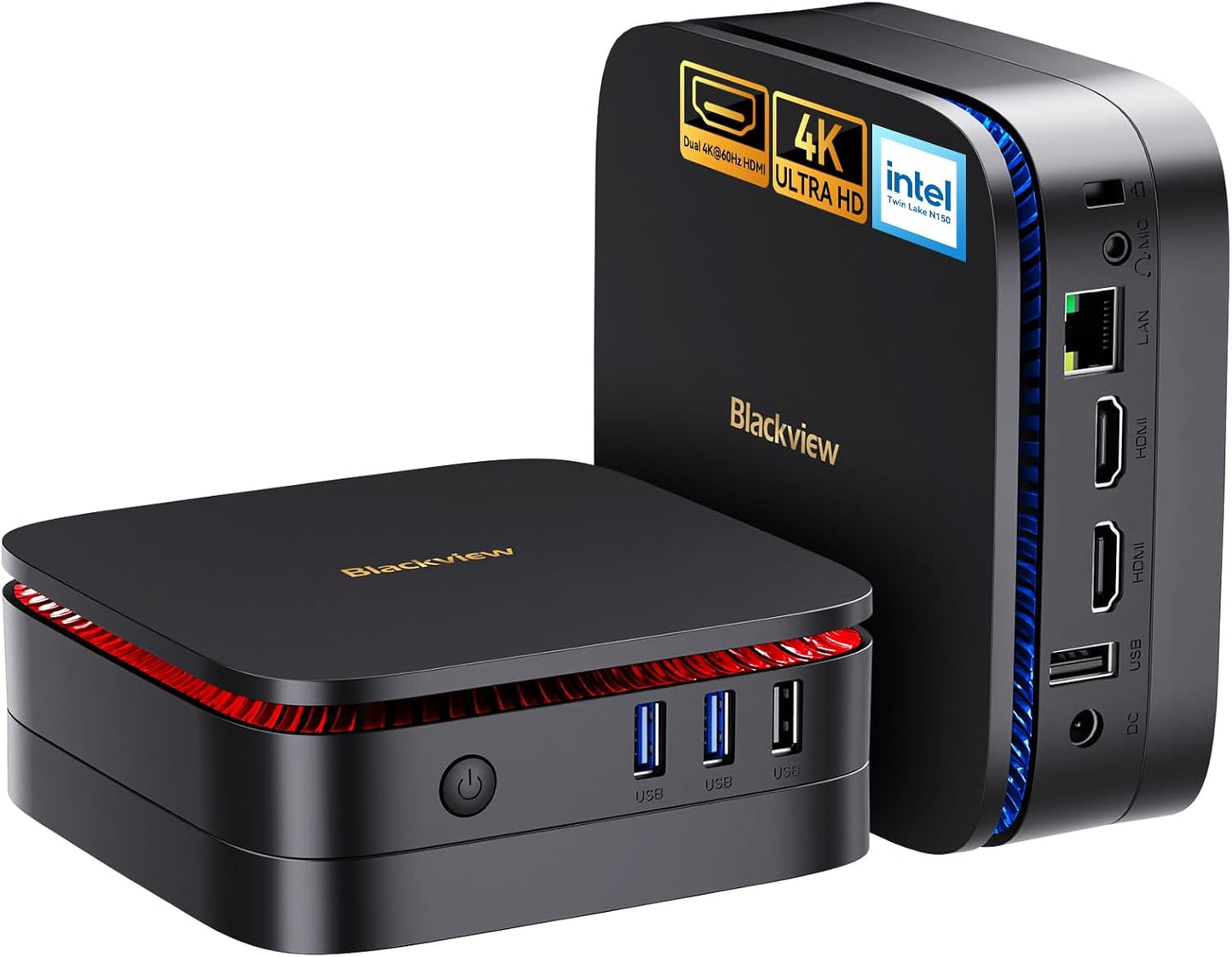 Blackview MP60 Mini PC 2025 with 13th Gen Intel N150(2-Year Coverage), 16GB RAM 512GB M.2 SSD Mini Computer, 4K UHD Dual HDMI, Win11 Pro, WiFi 5/Big Fan/LED Light, Mini Desktop PC for Home/Office/Edu