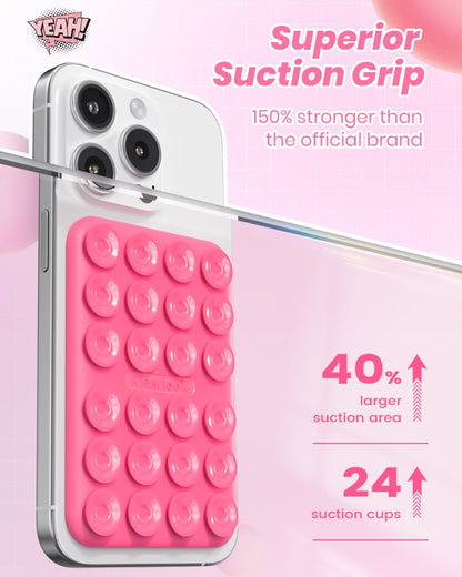 Klearlook Magnetic Suction Phone Mount for MagSafe Case, Removable Sticky Phone Grip Holder for Hands-Free Makeup/Selfie/Live Streaming/Vlog for TikTok & Instagram Influencer/Creator, Hot Pink